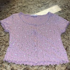 ditsy floral, faux button down purple cropped tee